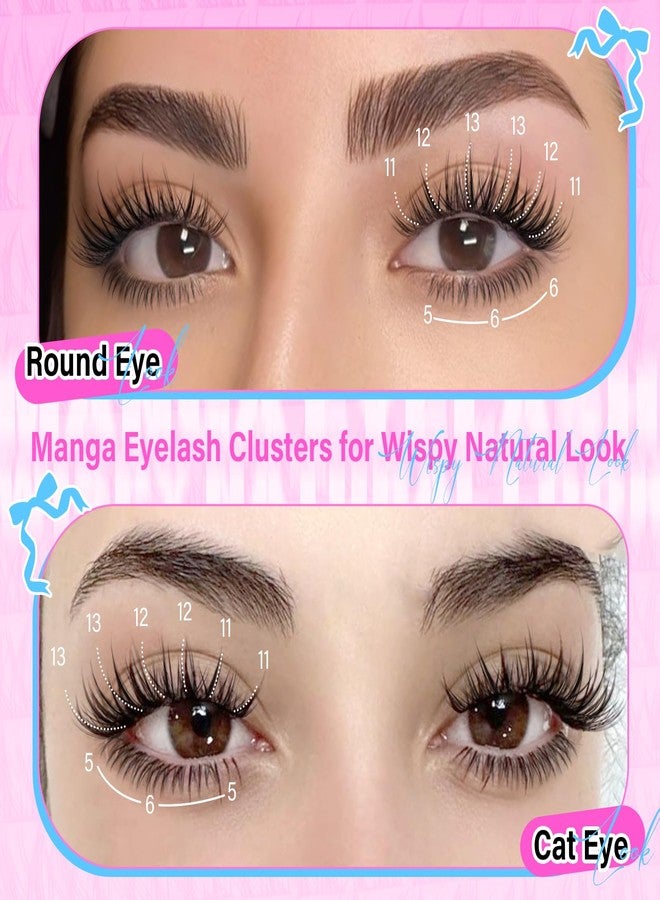calphdiar calphdair Natural Lash Clusters with Bottom Lashes DIY Wispy Cluster Eyelash Extensions C-curly Individual Lashes 11-13mm Short Eyelash Clusters Manga Cluster Lashes with Bottom Lash Extension 164pcs - Image 2